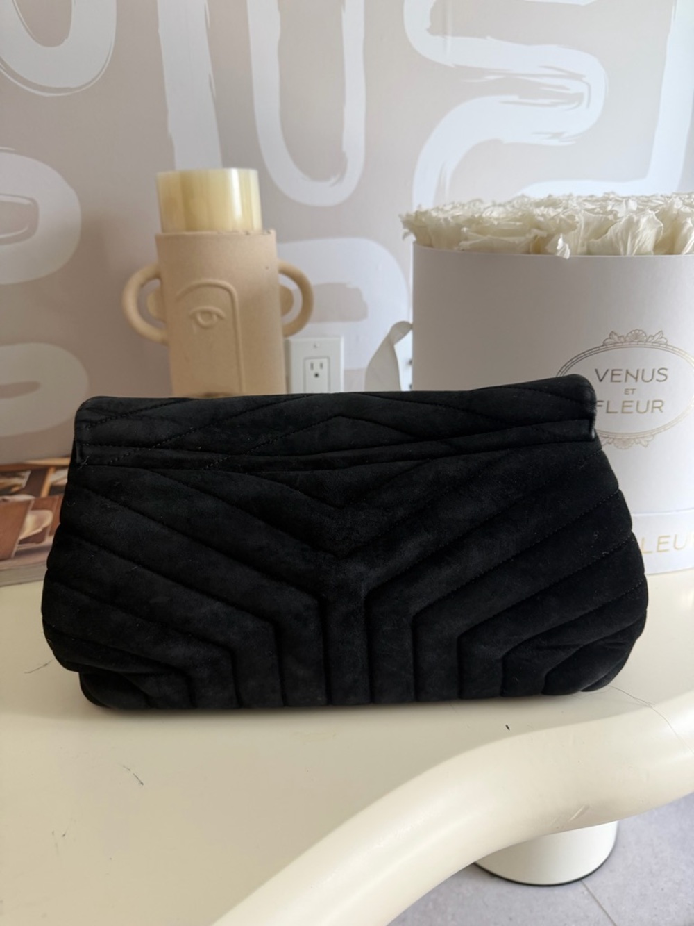 Saint Laurent Black Quilted Velvet Shoulder Bag with Gold YSL Hardware - Picture 2 of 4